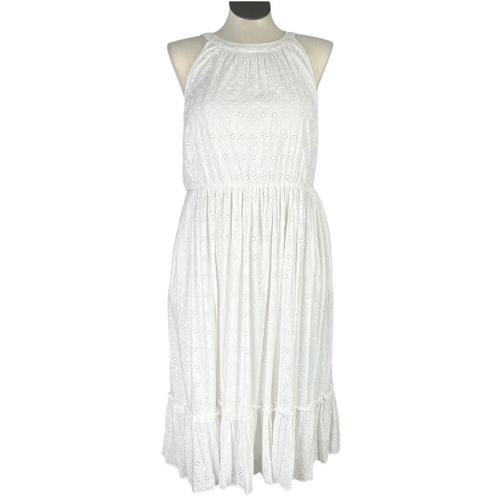 Torrid Halter Midi Dress Women 2X White Voile Eyelet Ruffle Sleeveless - Picture 3 of 12